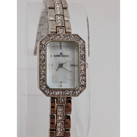 Anne Klein Silver Watch Women Crystal Accent MOP Silver 6.5" Band- New Battery - Picture 2 of 8